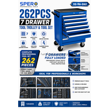Spero 32-96-262 262PCS 7 DRAWER TOOL TROLLEY & TOOL SET(BLUE COLOUR)
